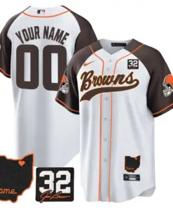 Cleveland Browns Nike Home Patch Jim Custom Stitched Jersey - Brown - Image 5