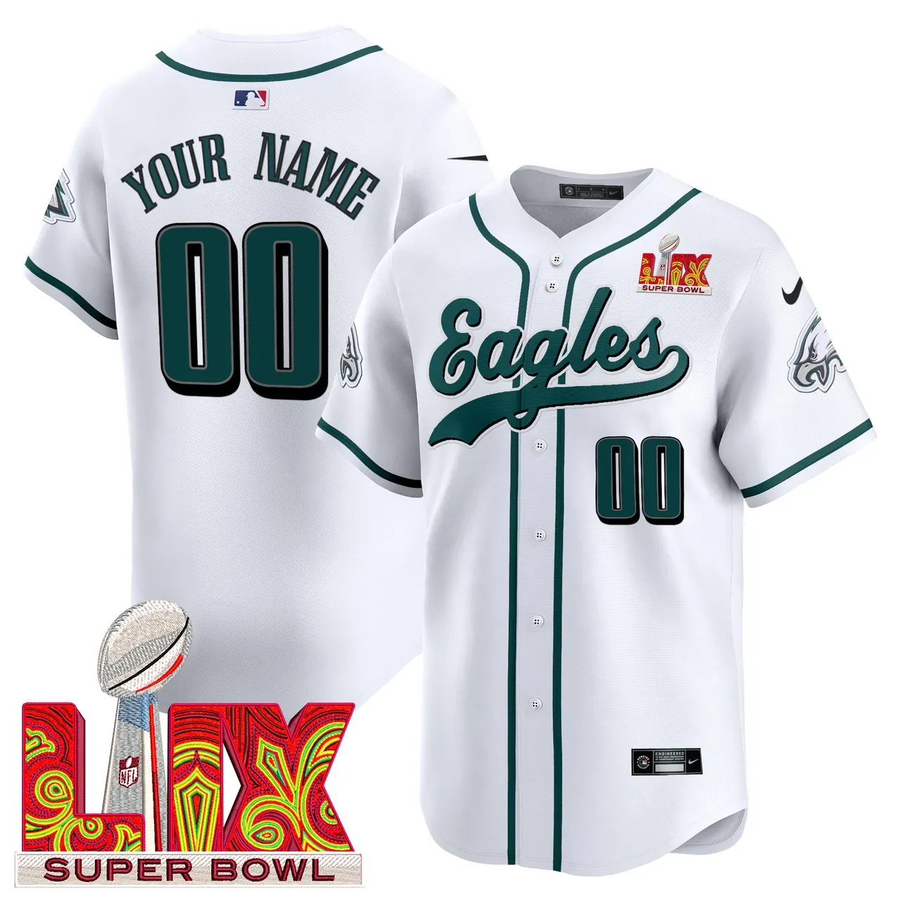 Philadelphia Eagles Nike Super Bowl LIX Vapor Custom Stitched Jersey - Dark Green - Image 2