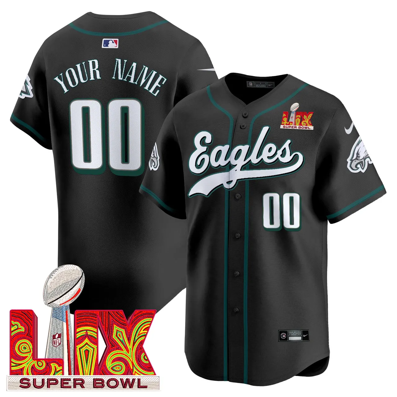 Philadelphia Eagles Nike Super Bowl LIX Vapor Custom Stitched Jersey - Dark Green - Image 3