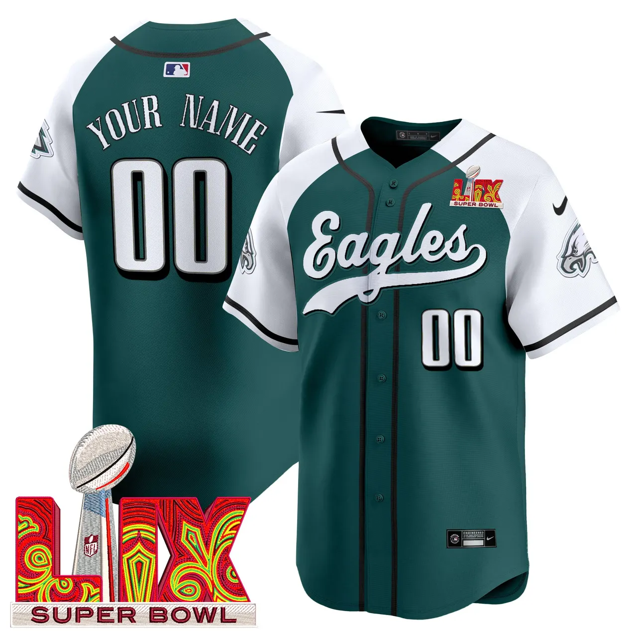 Philadelphia Eagles Nike Super Bowl LIX Vapor Custom Stitched Jersey - Dark Green - Image 4