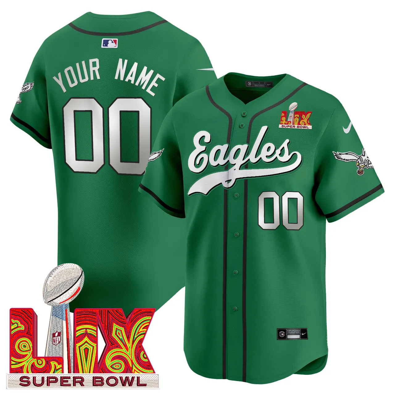 Philadelphia Eagles Nike Super Bowl LIX Vapor Custom Stitched Jersey - Dark Green - Image 5