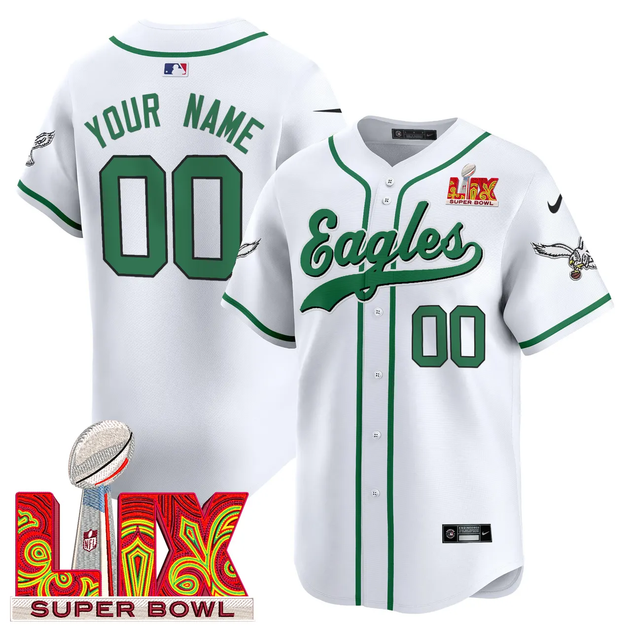 Philadelphia Eagles Nike Super Bowl LIX Vapor Custom Stitched Jersey - Dark Green - Image 6