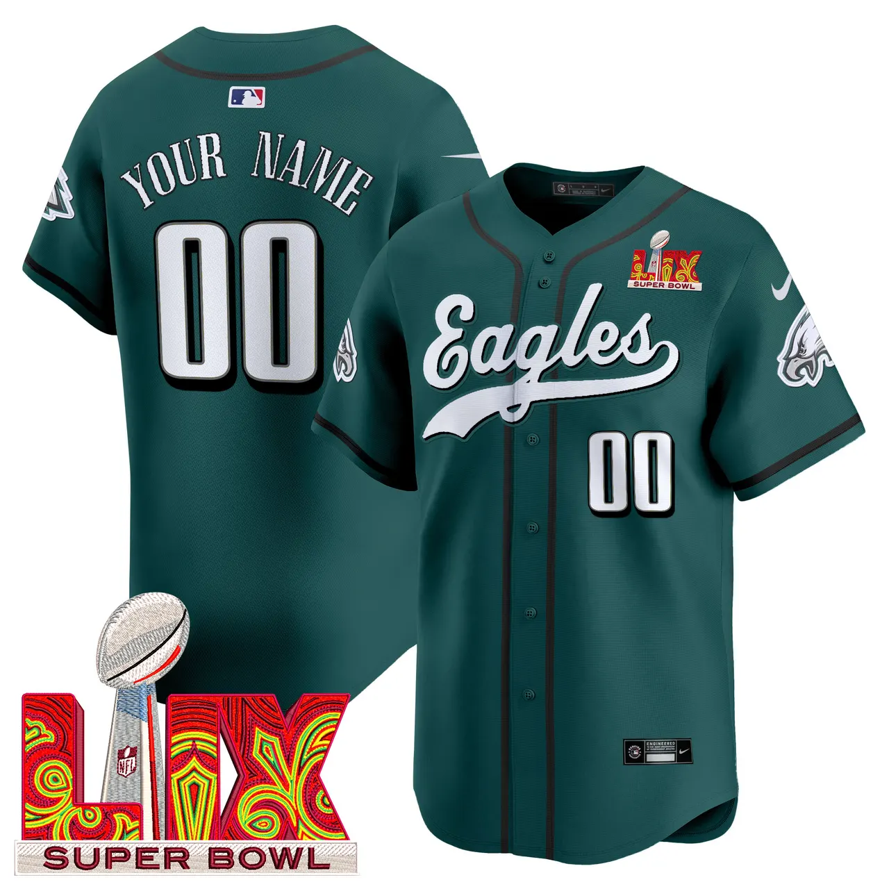 Philadelphia Eagles Nike Super Bowl LIX Vapor Custom Stitched Jersey - Dark Green