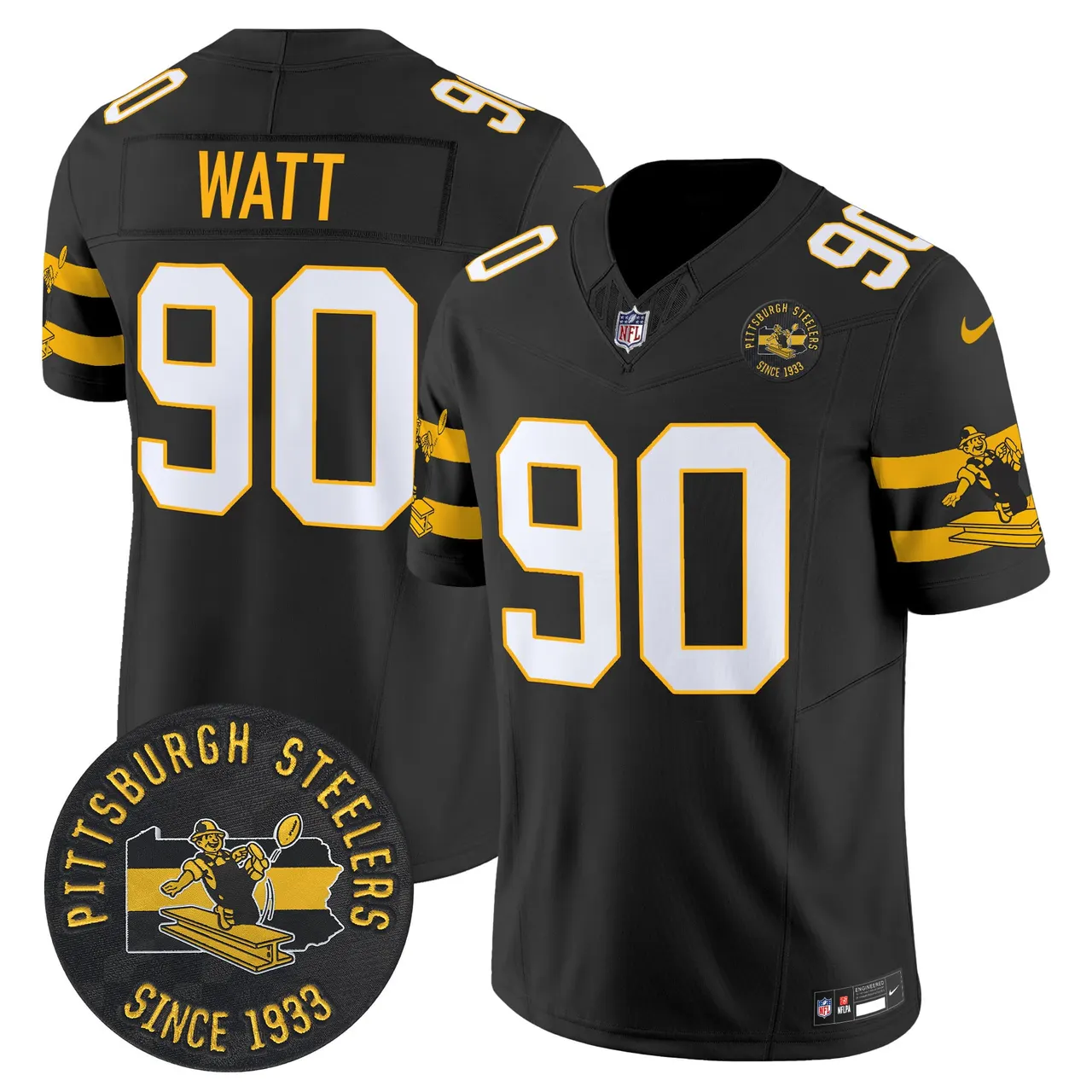 Pittsburgh Steelers Nike Throwback 1933 Patch Vapor Limited Stitched Jersey - Black - Image 2