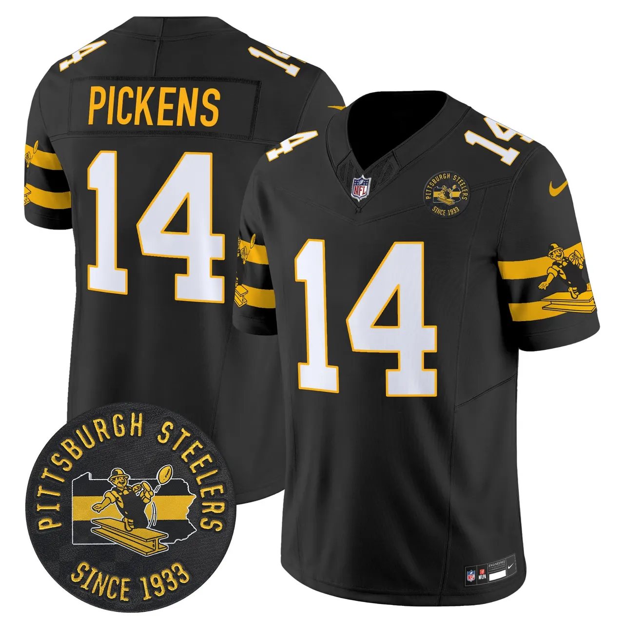 Pittsburgh Steelers Nike Throwback 1933 Patch Vapor Limited Stitched Jersey - Black - Image 3