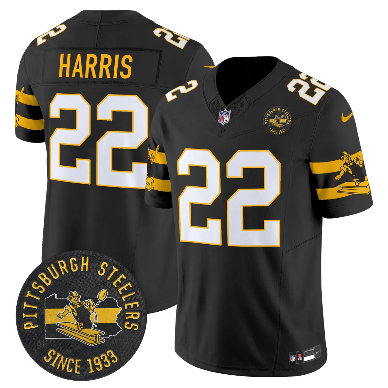 Pittsburgh Steelers Nike Throwback 1933 Patch Vapor Limited Stitched Jersey - Black - Image 4