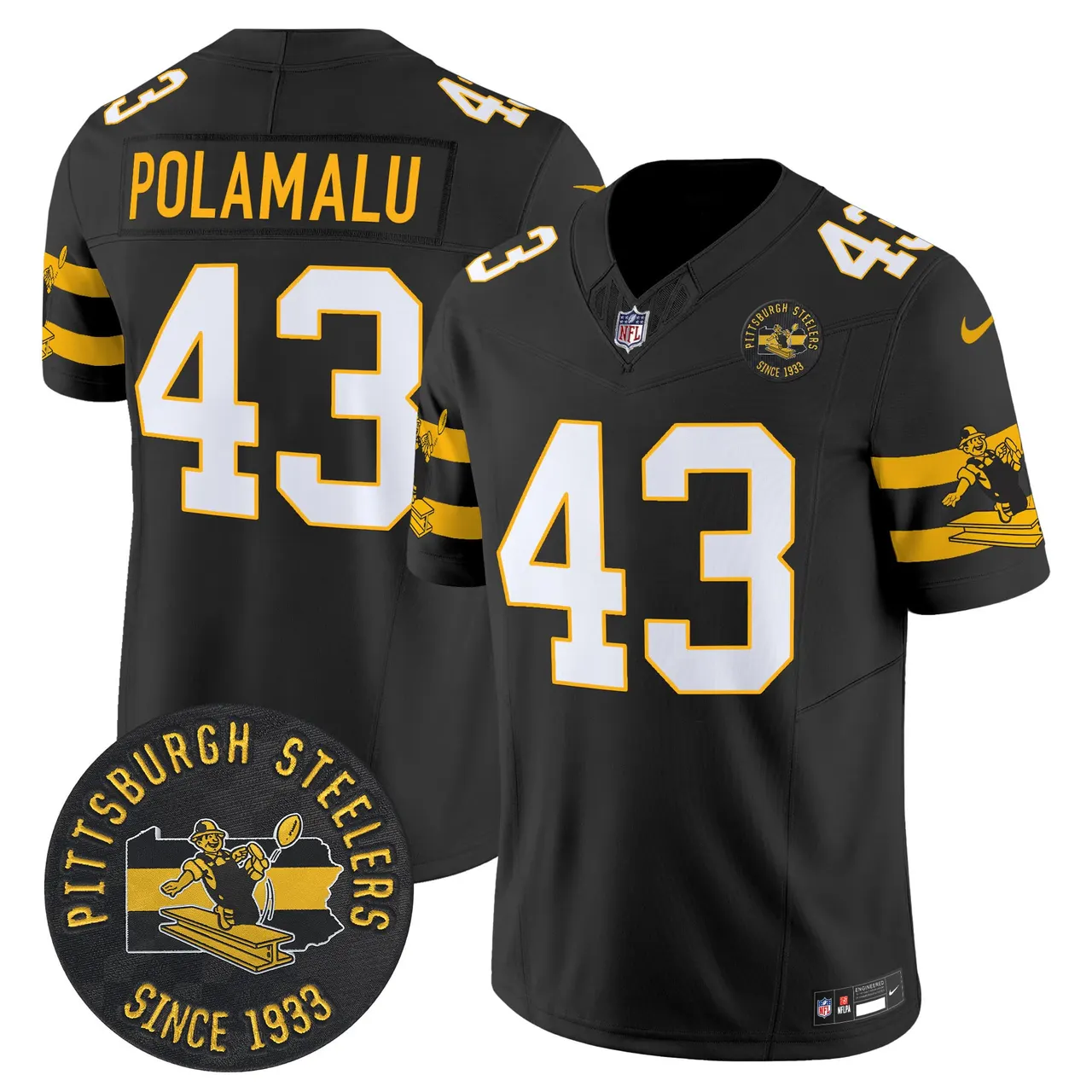 Pittsburgh Steelers Nike Throwback 1933 Patch Vapor Limited Stitched Jersey - Black - Image 5