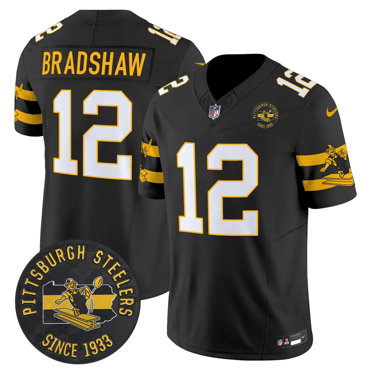 Pittsburgh Steelers Nike Throwback 1933 Patch Vapor Limited Stitched Jersey - Black - Image 6