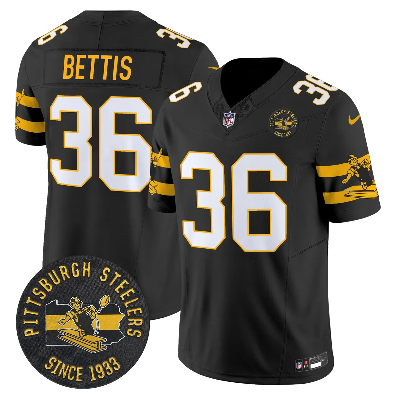 Pittsburgh Steelers Nike Throwback 1933 Patch Vapor Limited Stitched Jersey - Black - Image 8