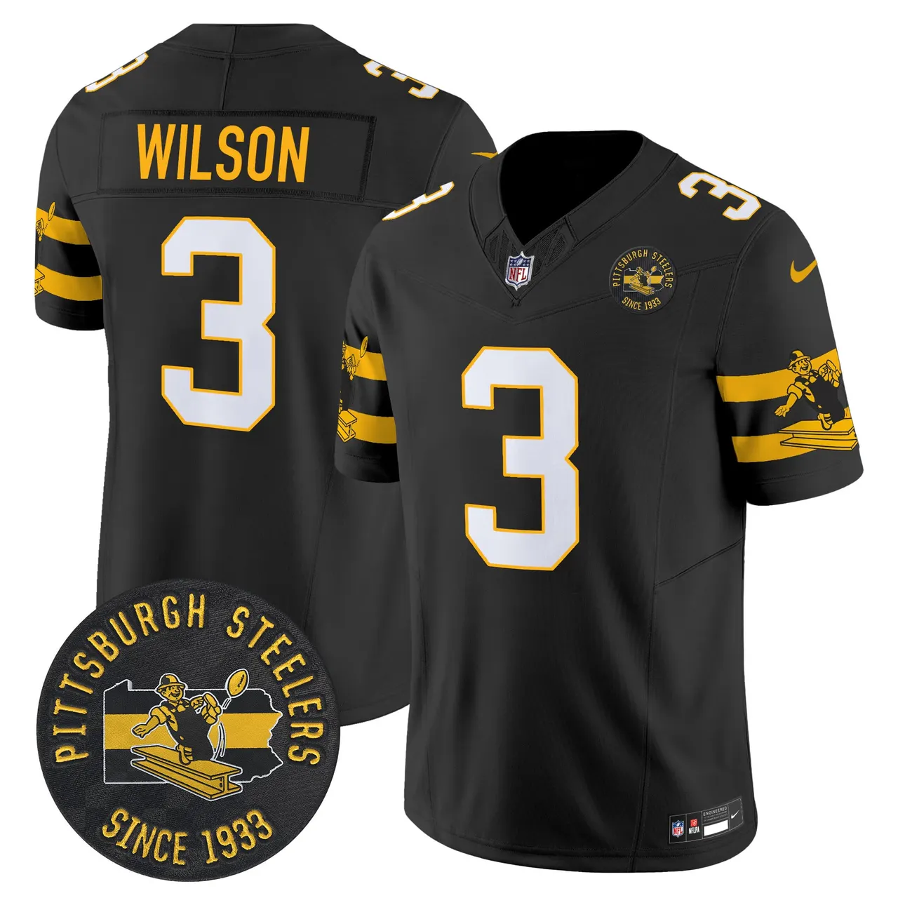 Pittsburgh Steelers Nike Throwback 1933 Patch Vapor Limited Stitched Jersey - Black - Image 9