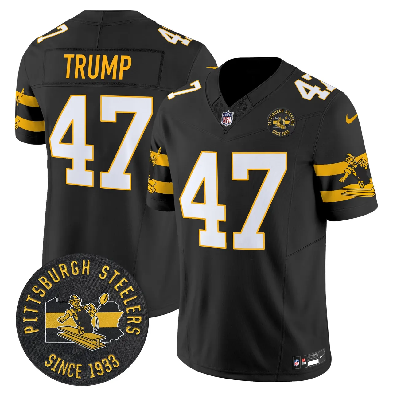 Pittsburgh Steelers Nike Throwback 1933 Patch Vapor Limited Stitched Jersey - Black - Image 10