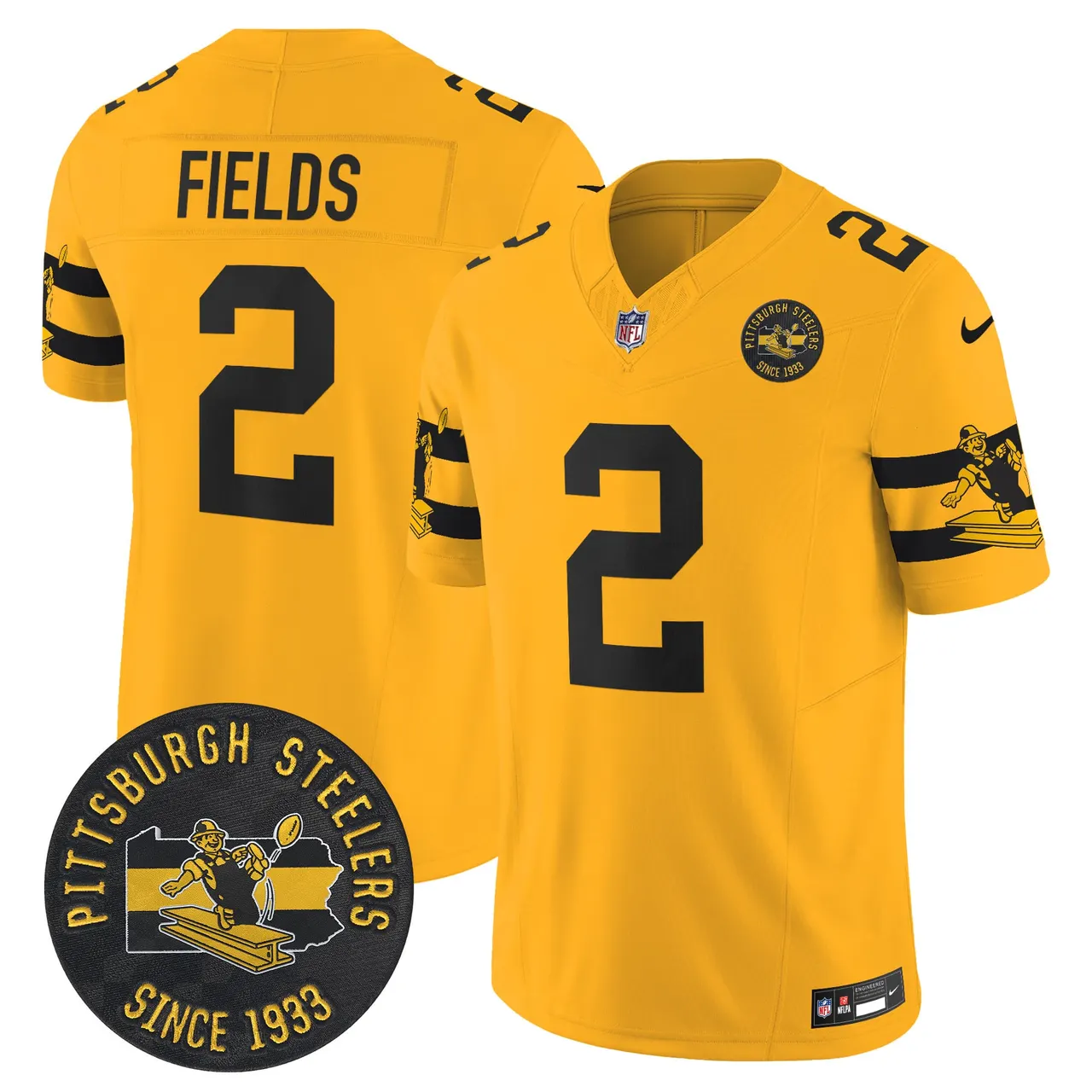 Pittsburgh Steelers Nike Throwback 1933 Patch Vapor Limited Stitched Jersey - Black - Image 21