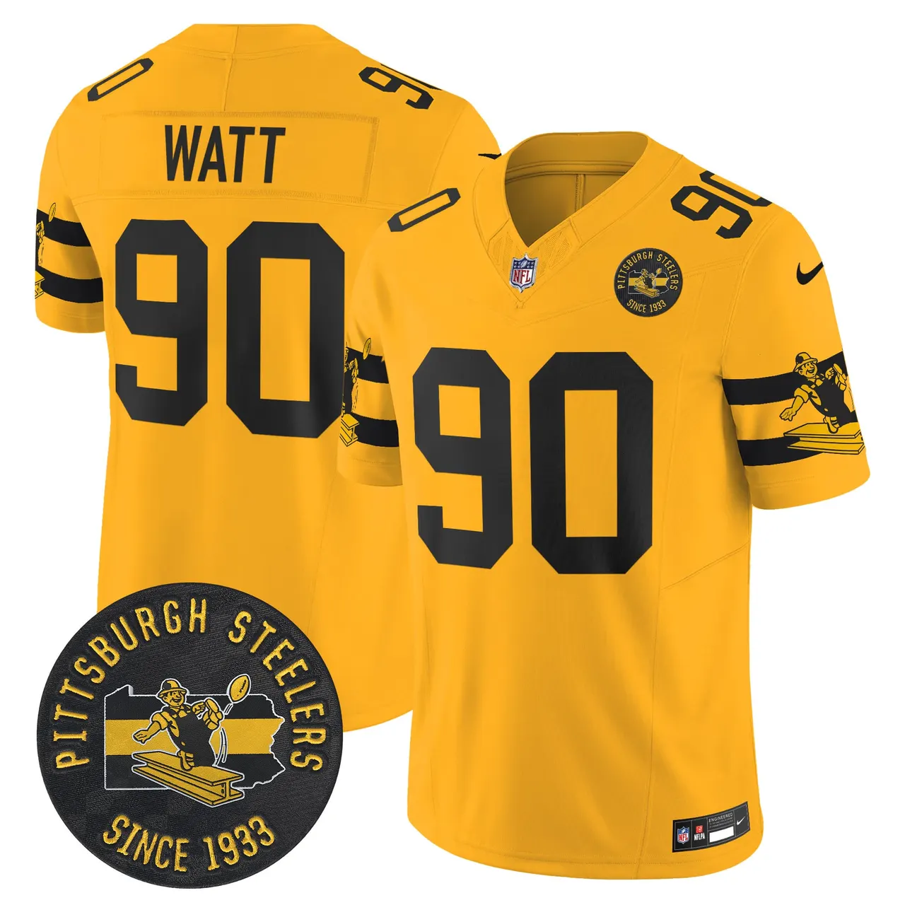 Pittsburgh Steelers Nike Throwback 1933 Patch Vapor Limited Stitched Jersey - Black - Image 22