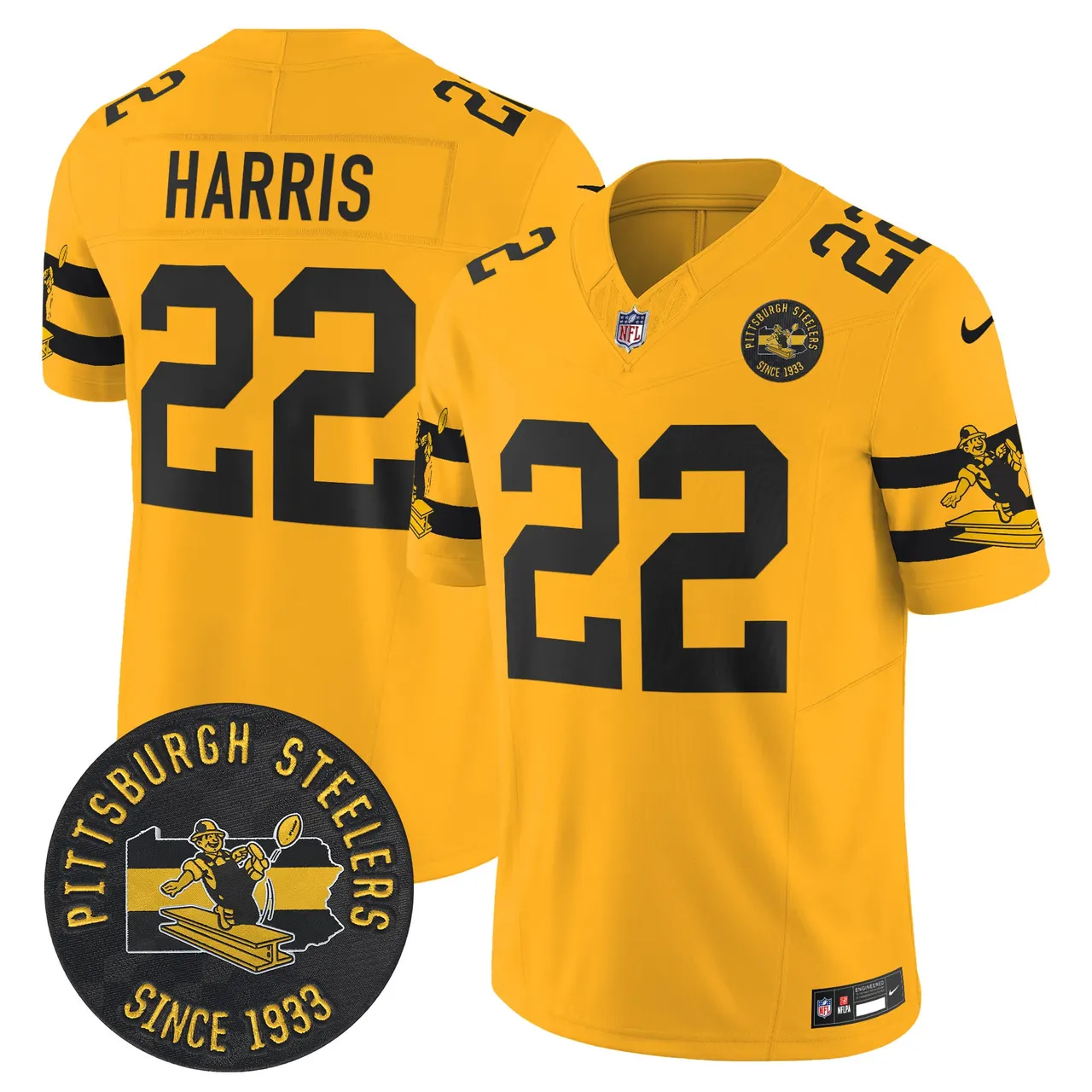 Pittsburgh Steelers Nike Throwback 1933 Patch Vapor Limited Stitched Jersey - Black - Image 24