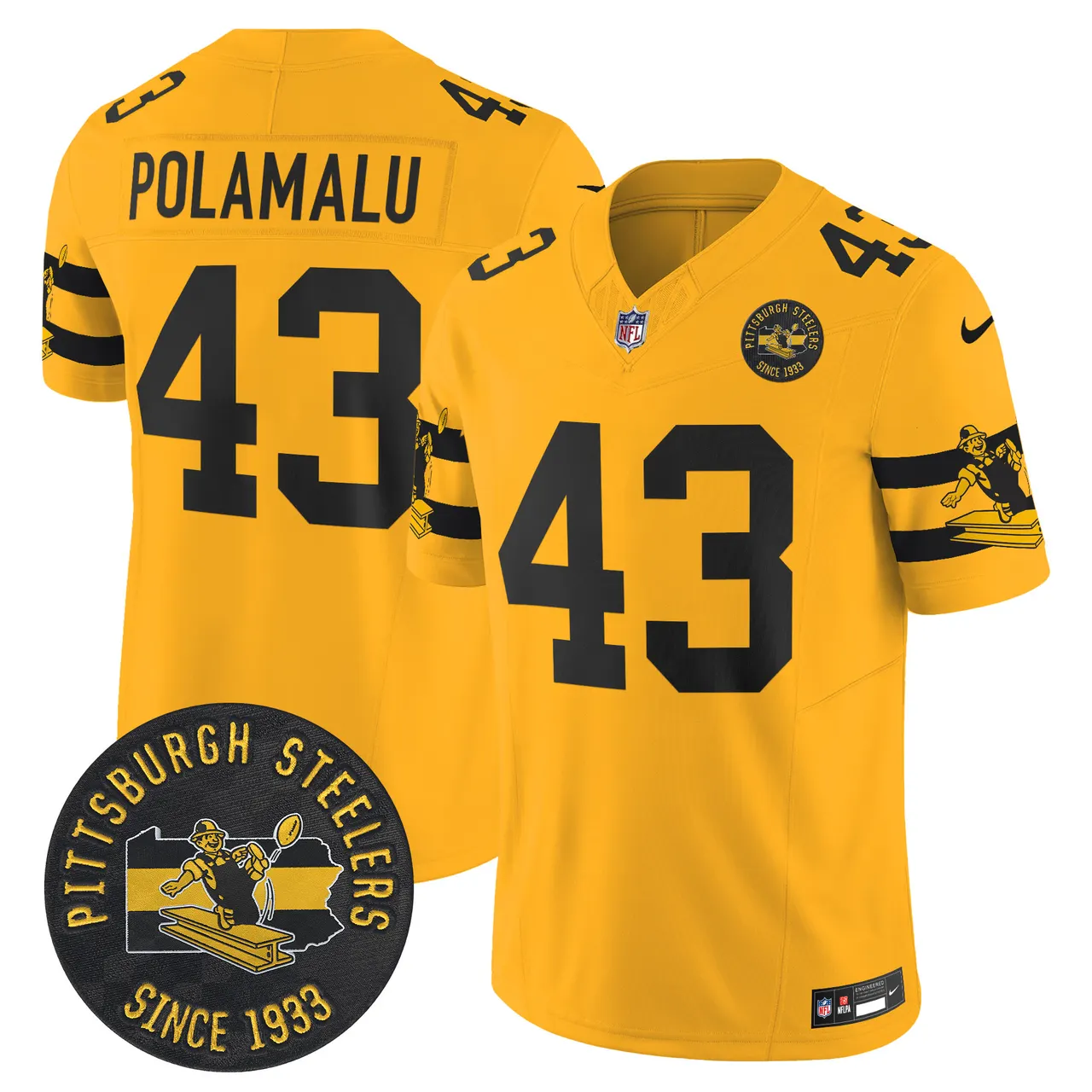 Pittsburgh Steelers Nike Throwback 1933 Patch Vapor Limited Stitched Jersey - Black - Image 25