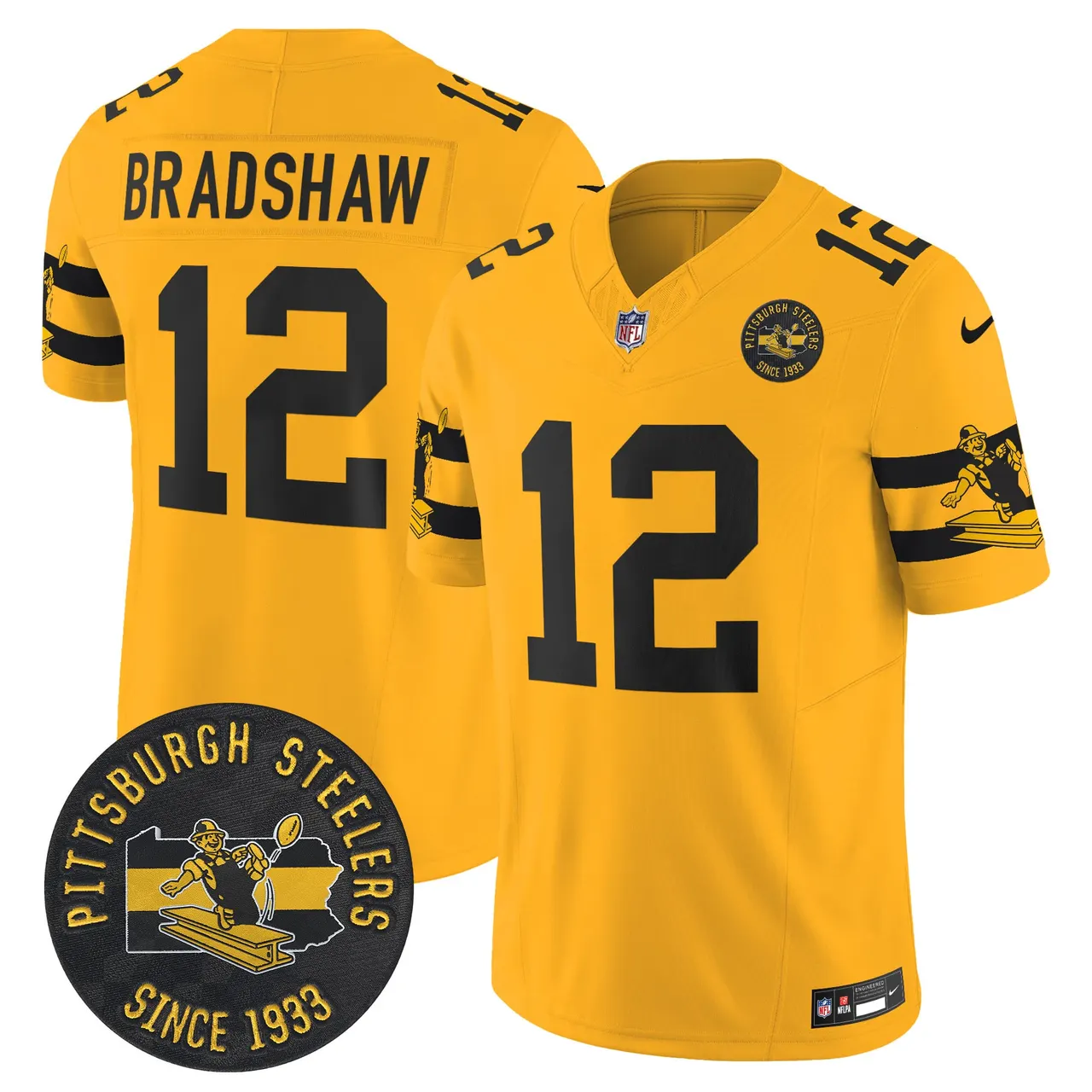 Pittsburgh Steelers Nike Throwback 1933 Patch Vapor Limited Stitched Jersey - Black - Image 26