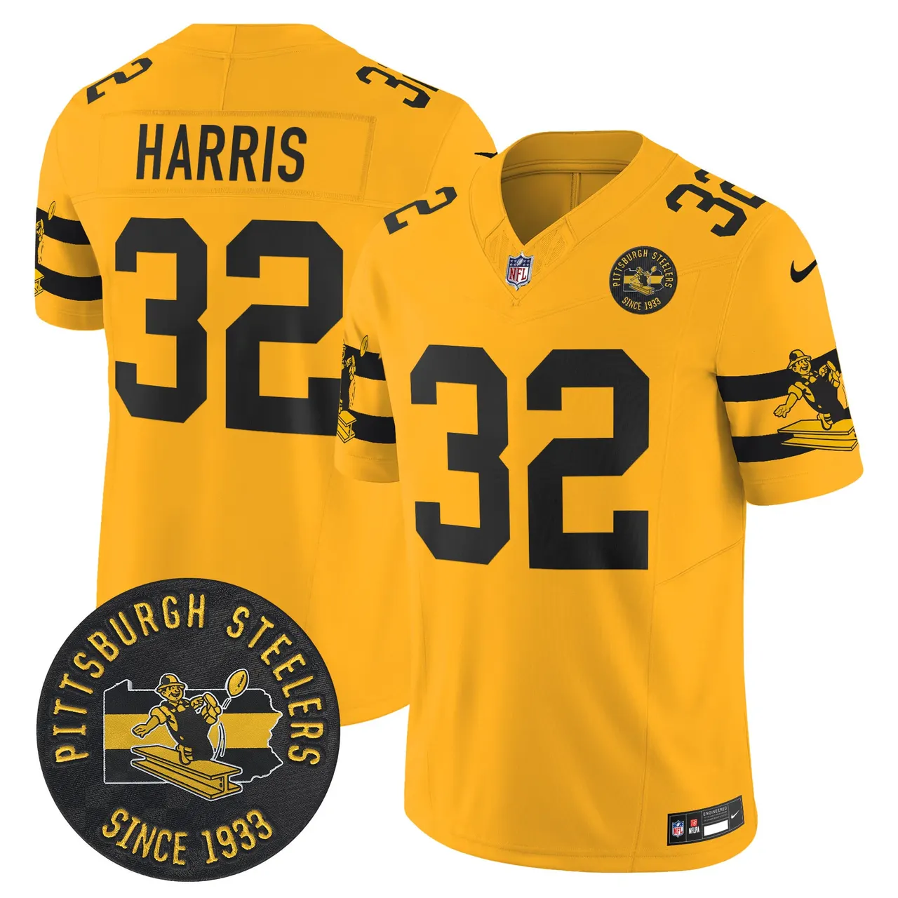 Pittsburgh Steelers Nike Throwback 1933 Patch Vapor Limited Stitched Jersey - Black - Image 27