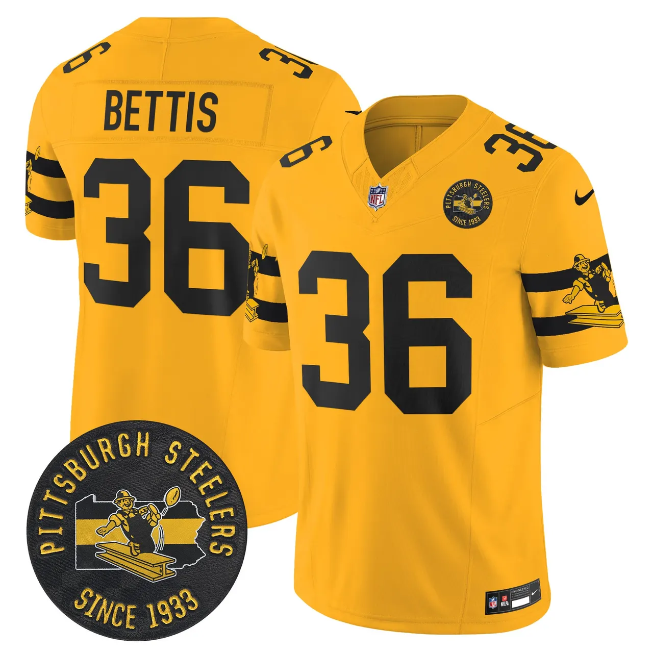 Pittsburgh Steelers Nike Throwback 1933 Patch Vapor Limited Stitched Jersey - Black - Image 28