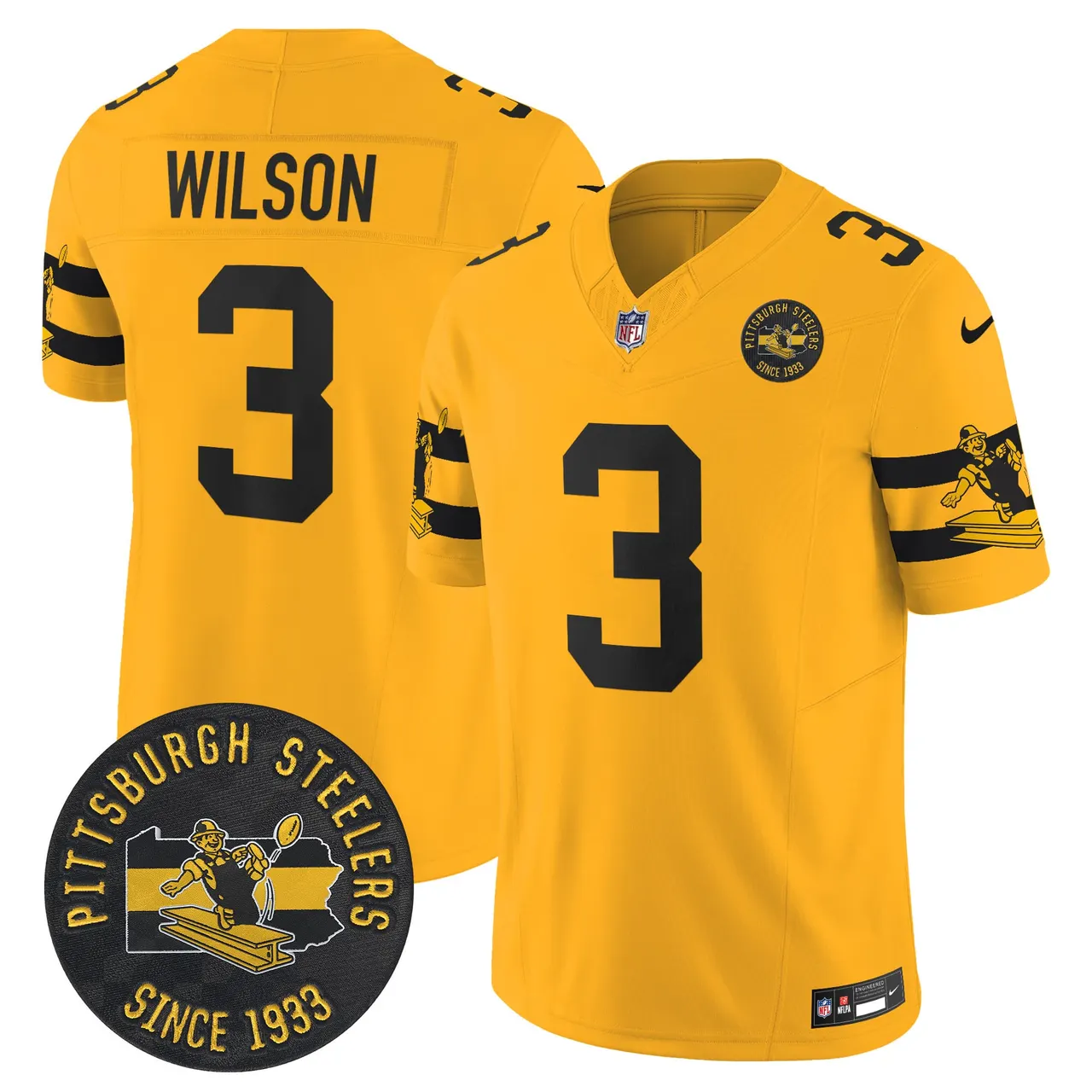 Pittsburgh Steelers Nike Throwback 1933 Patch Vapor Limited Stitched Jersey - Black - Image 29