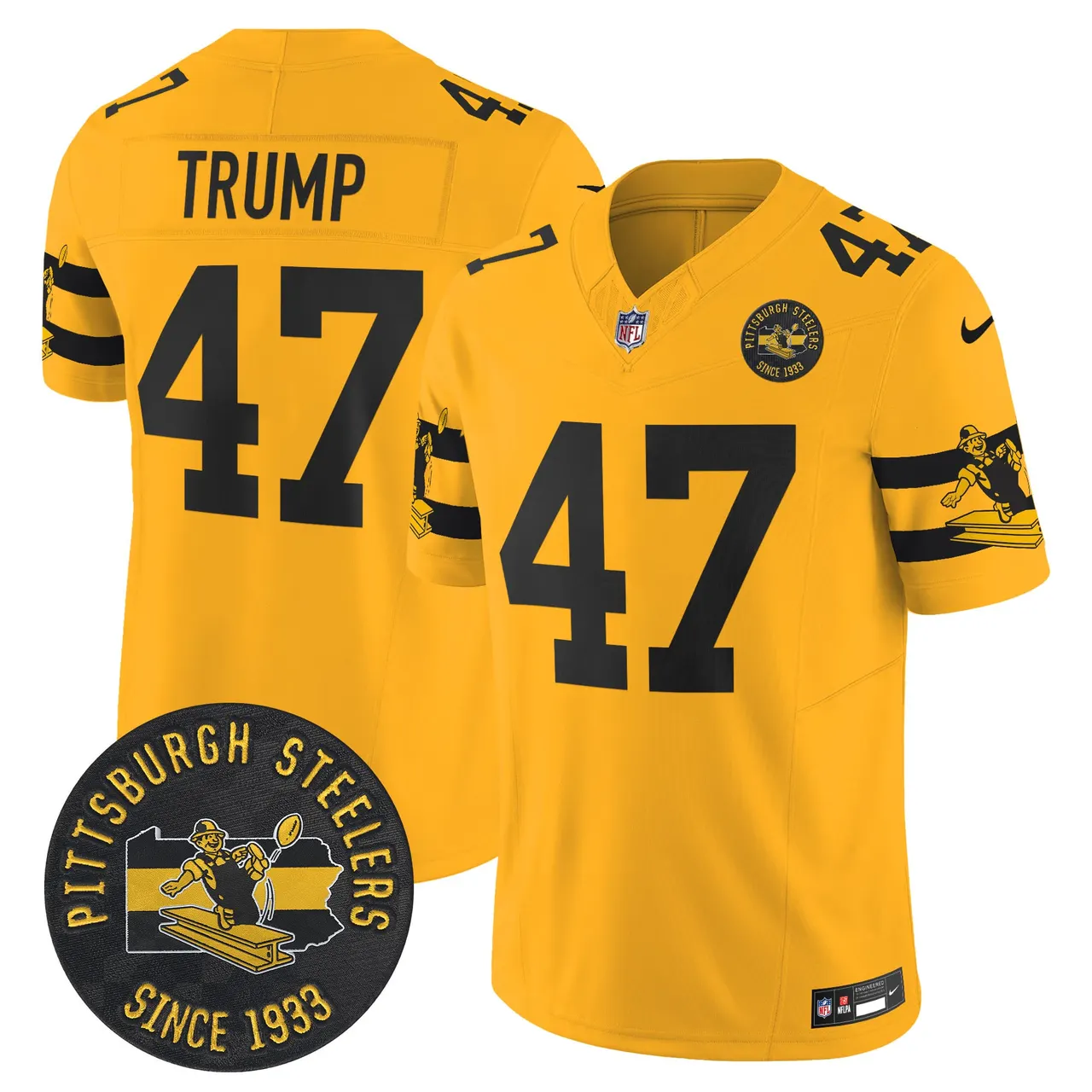 Pittsburgh Steelers Nike Throwback 1933 Patch Vapor Limited Stitched Jersey - Black - Image 30