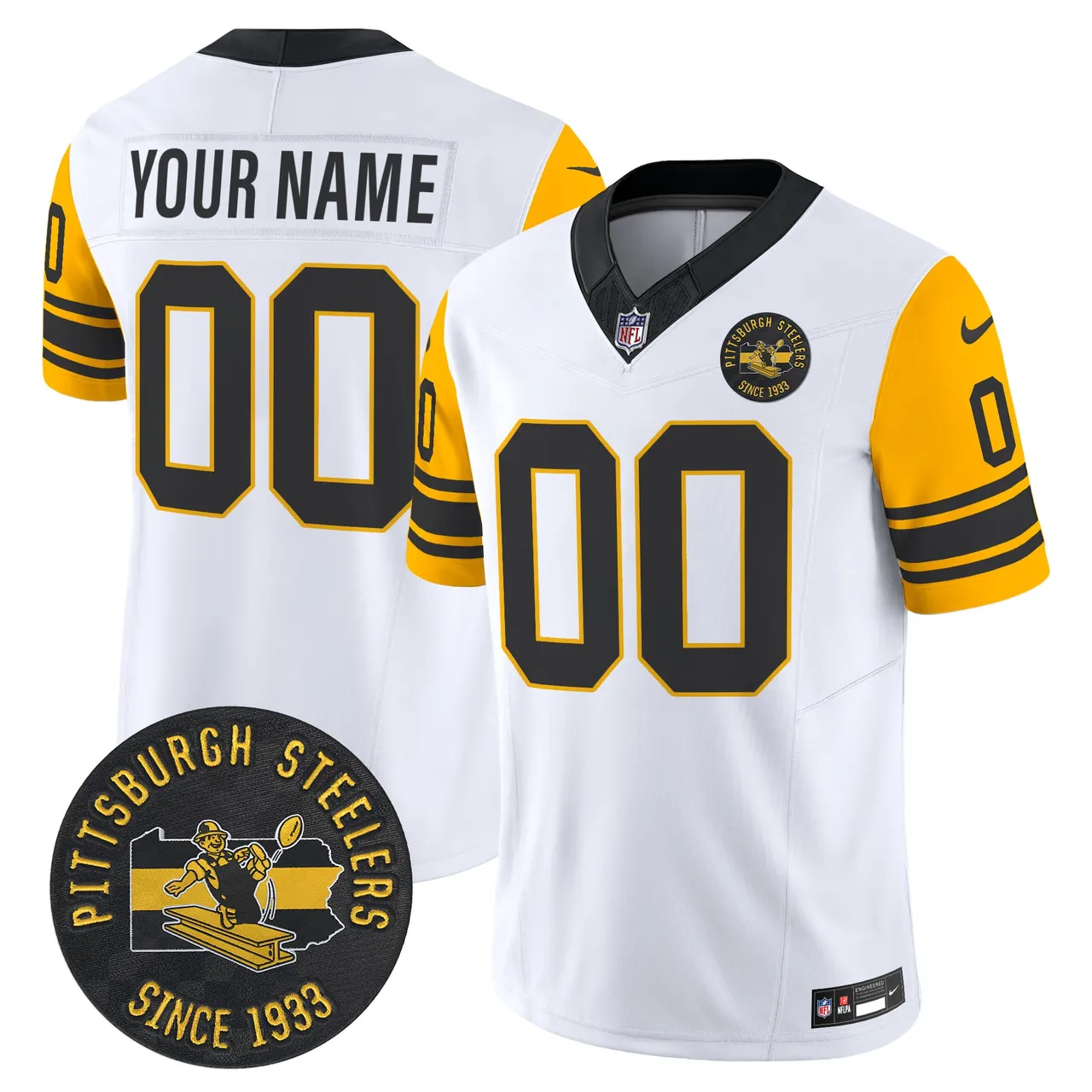 Pittsburgh Steelers Nike 1962 Throwback Est. 1933 Patch Vapor Custom Limited Stitched Jersey - Anthracite - Image 2