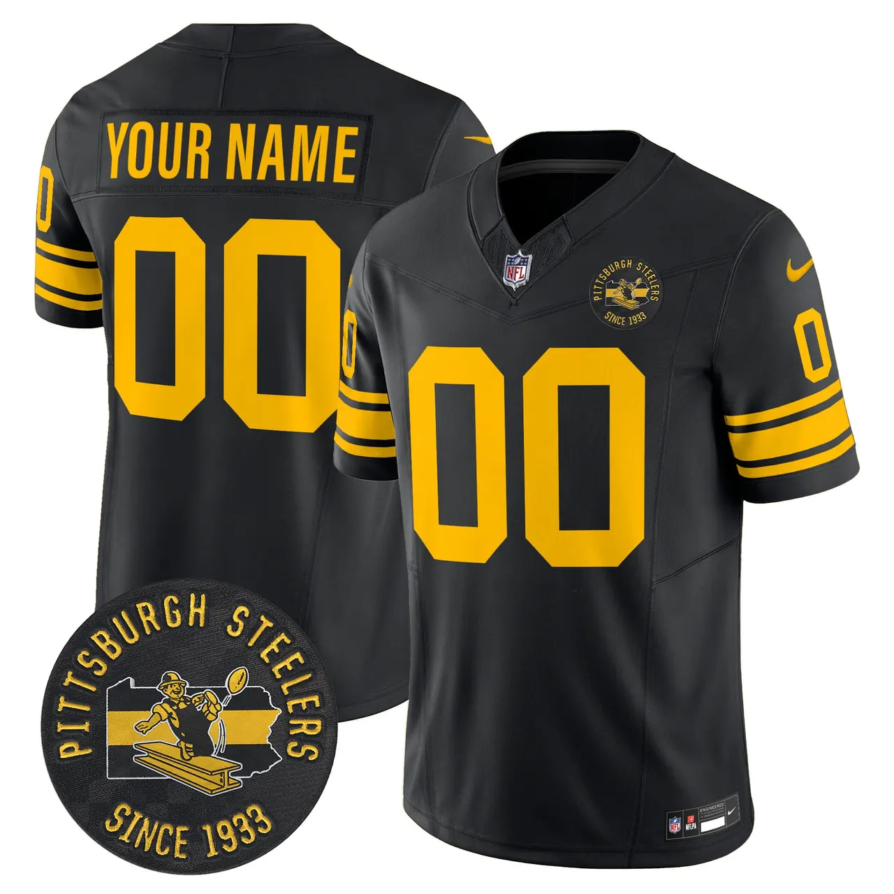 Pittsburgh Steelers Nike 1962 Throwback Est. 1933 Patch Vapor Custom Limited Stitched Jersey - Anthracite