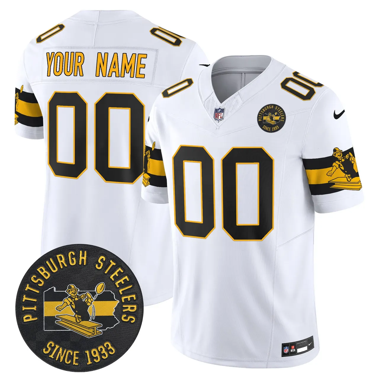 Pittsburgh Steelers Nike Throwback 1933 Patch Vapor Custom Limited Stitched Jersey - Black - Image 2