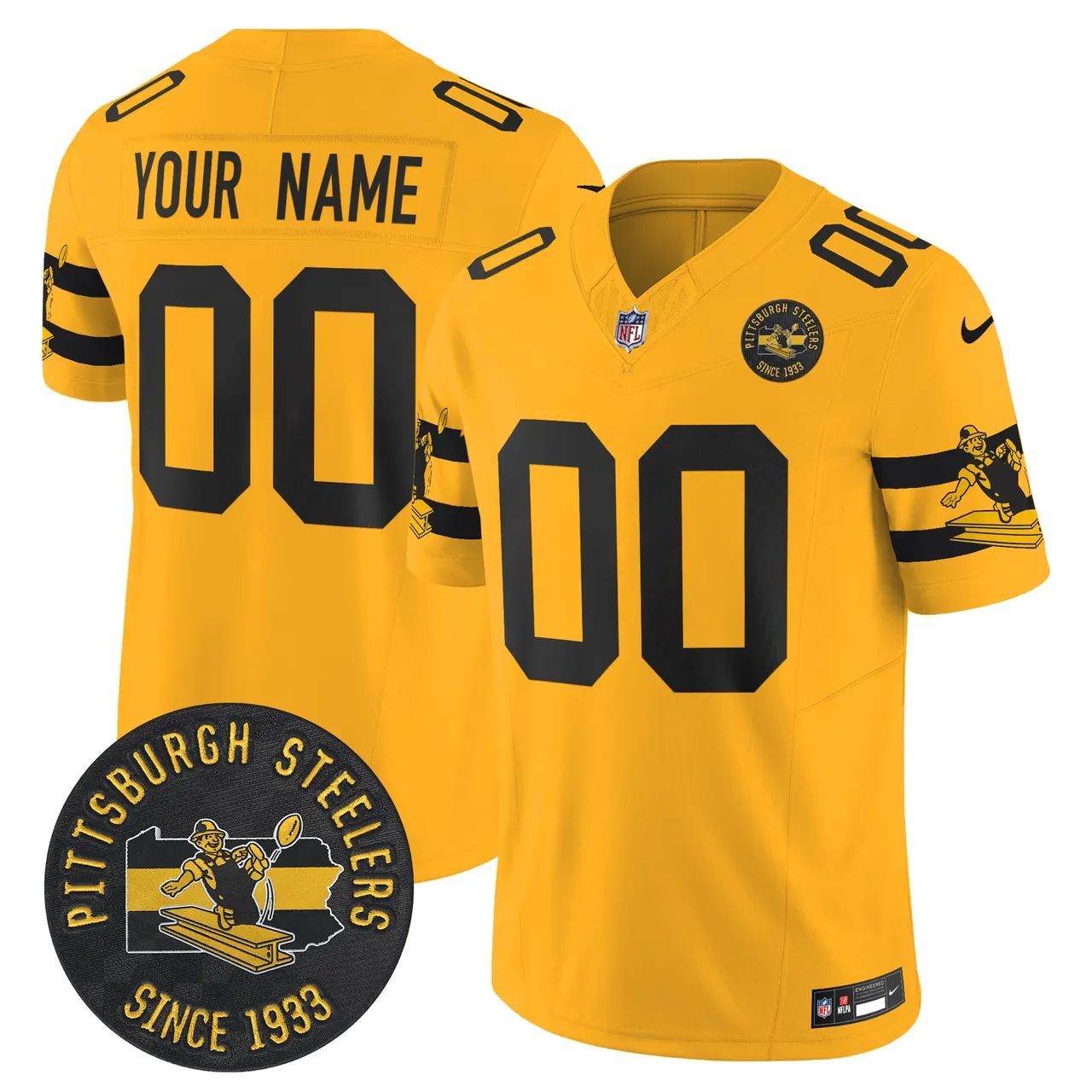Pittsburgh Steelers Nike Throwback 1933 Patch Vapor Custom Limited Stitched Jersey - Black - Image 3