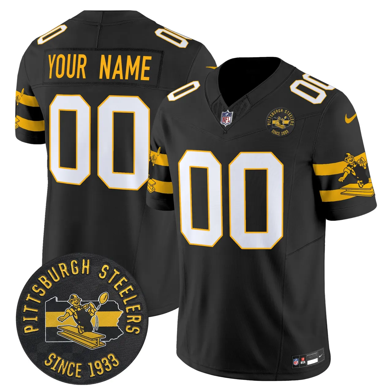 Pittsburgh Steelers Nike Throwback 1933 Patch Vapor Custom Limited Stitched Jersey - Black