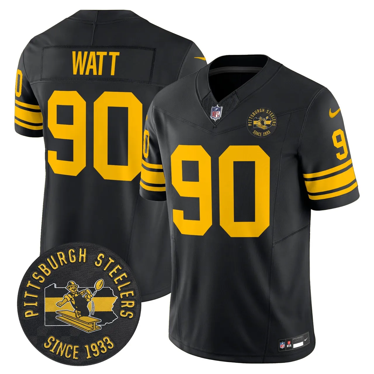Pittsburgh Steelers Nike 1962 Throwback Est. 1933 Patch Vapor Limited Stitched Jersey - Anthracite - Image 2
