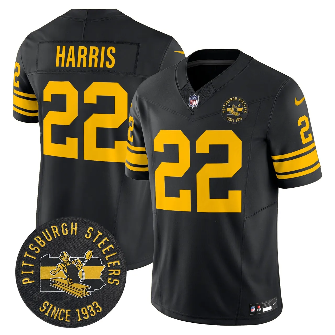 Pittsburgh Steelers Nike 1962 Throwback Est. 1933 Patch Vapor Limited Stitched Jersey - Anthracite - Image 4