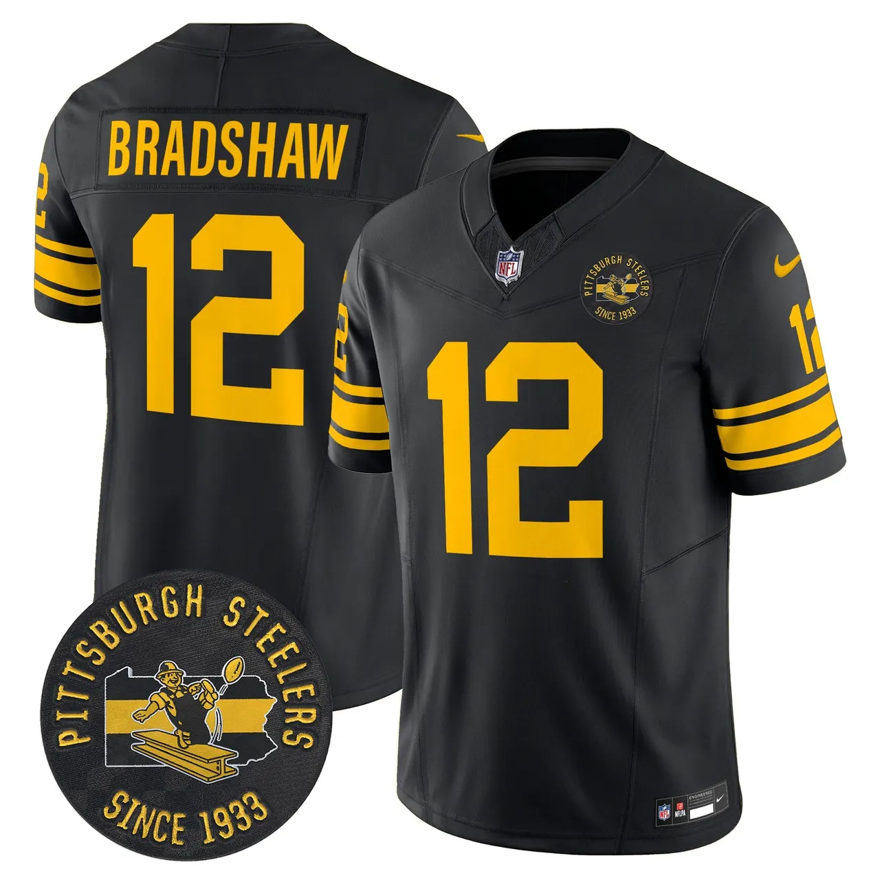 Pittsburgh Steelers Nike 1962 Throwback Est. 1933 Patch Vapor Limited Stitched Jersey - Anthracite - Image 6