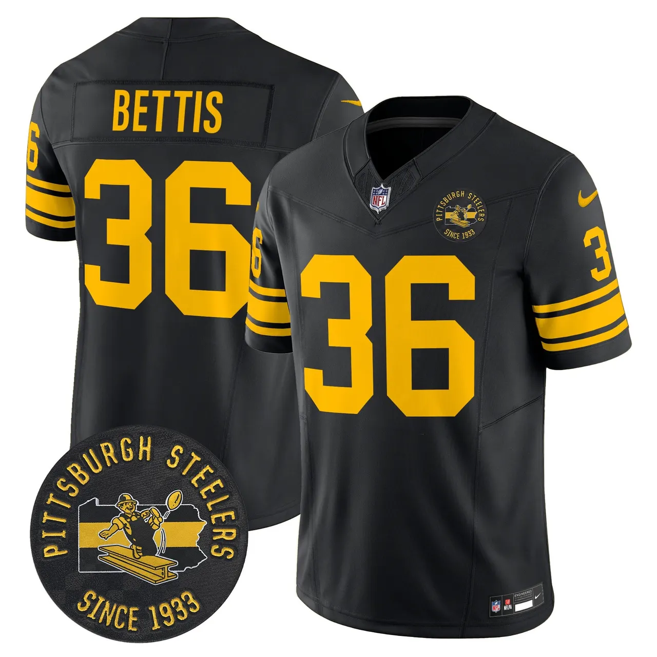 Pittsburgh Steelers Nike 1962 Throwback Est. 1933 Patch Vapor Limited Stitched Jersey - Anthracite - Image 8