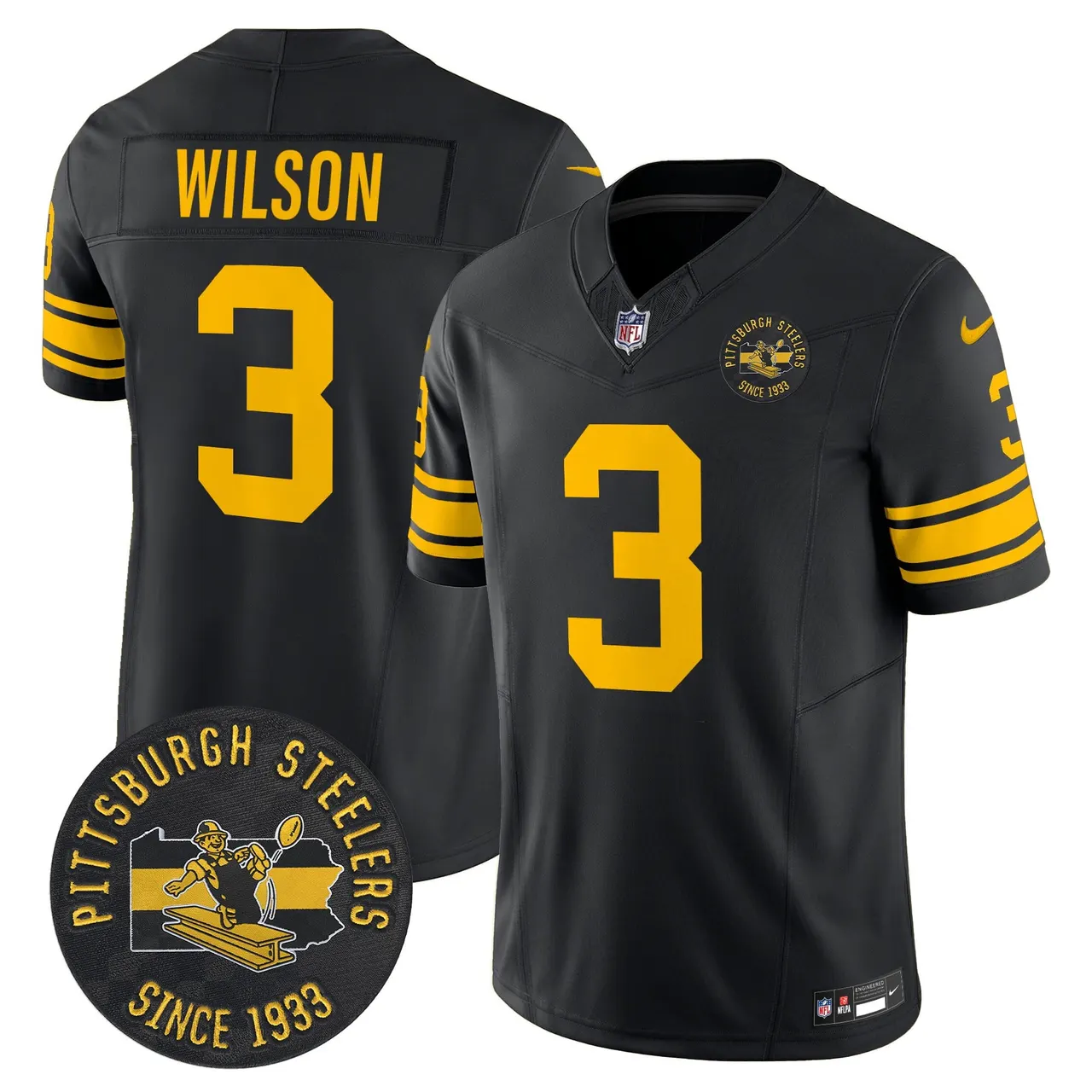 Pittsburgh Steelers Nike 1962 Throwback Est. 1933 Patch Vapor Limited Stitched Jersey - Anthracite - Image 9