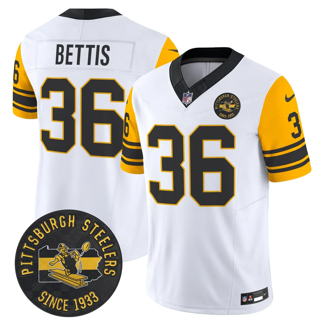 Pittsburgh Steelers Nike 1962 Throwback Est. 1933 Patch Vapor Limited Stitched Jersey - Anthracite - Image 18