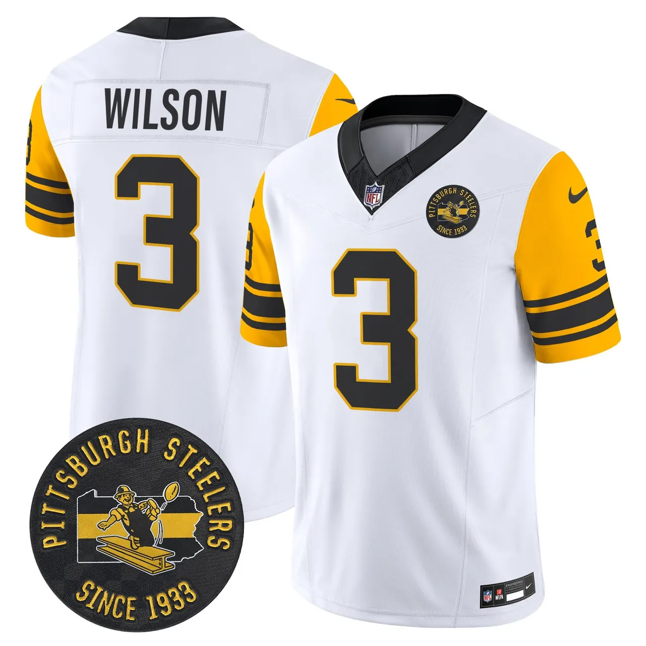 Pittsburgh Steelers Nike 1962 Throwback Est. 1933 Patch Vapor Limited Stitched Jersey - Anthracite - Image 19