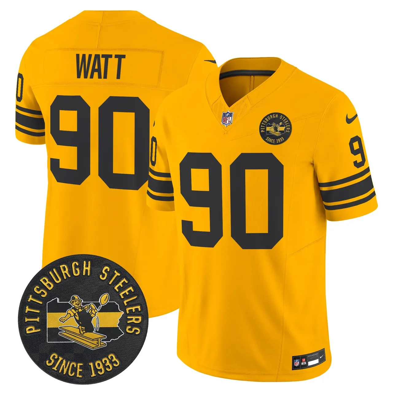 Pittsburgh Steelers Nike 1962 Throwback Est. 1933 Patch Vapor Limited Stitched Jersey - Anthracite - Image 22