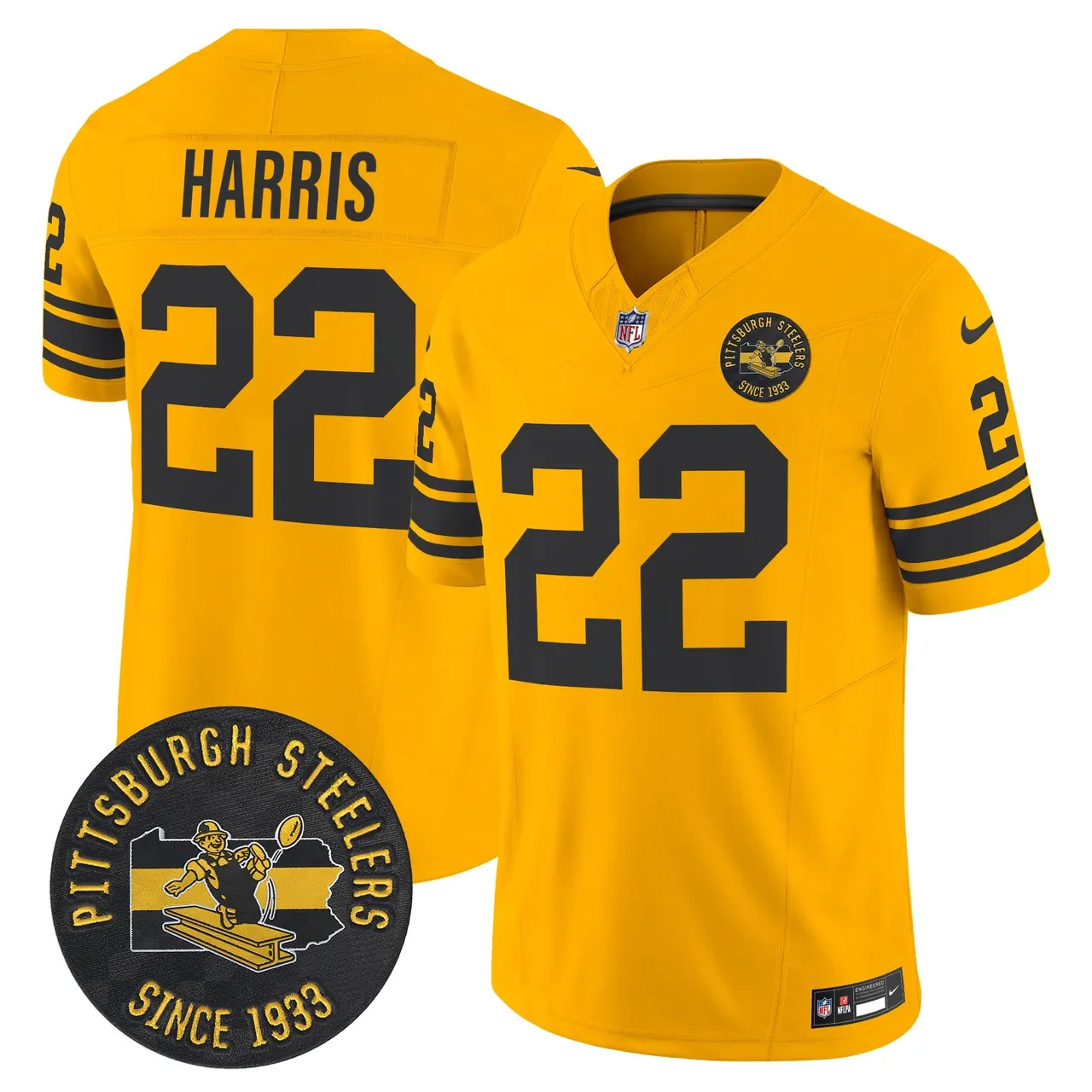 Pittsburgh Steelers Nike 1962 Throwback Est. 1933 Patch Vapor Limited Stitched Jersey - Anthracite - Image 24