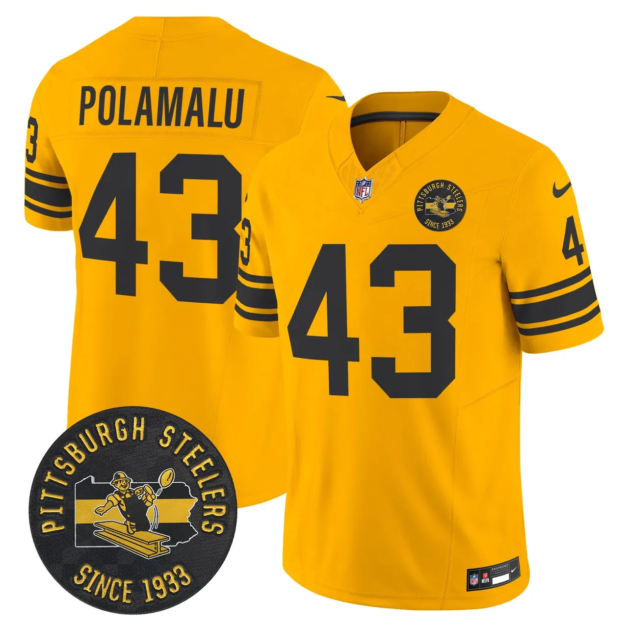 Pittsburgh Steelers Nike 1962 Throwback Est. 1933 Patch Vapor Limited Stitched Jersey - Anthracite - Image 25