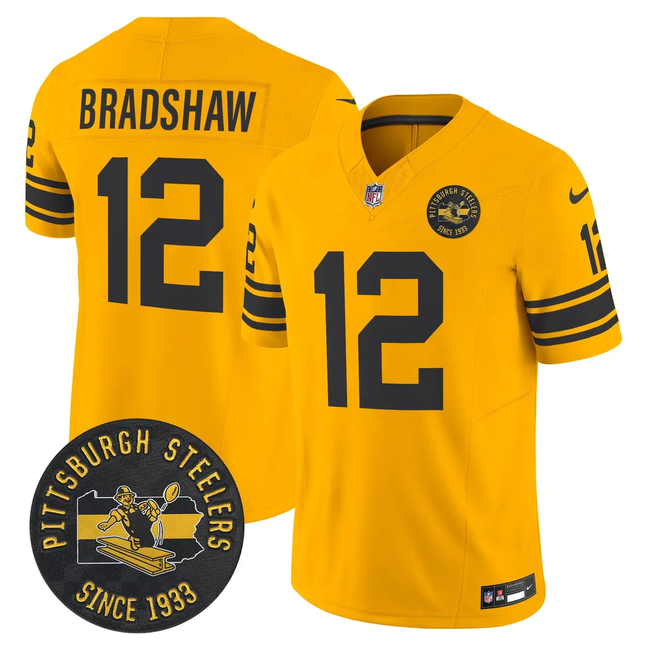 Pittsburgh Steelers Nike 1962 Throwback Est. 1933 Patch Vapor Limited Stitched Jersey - Anthracite - Image 26