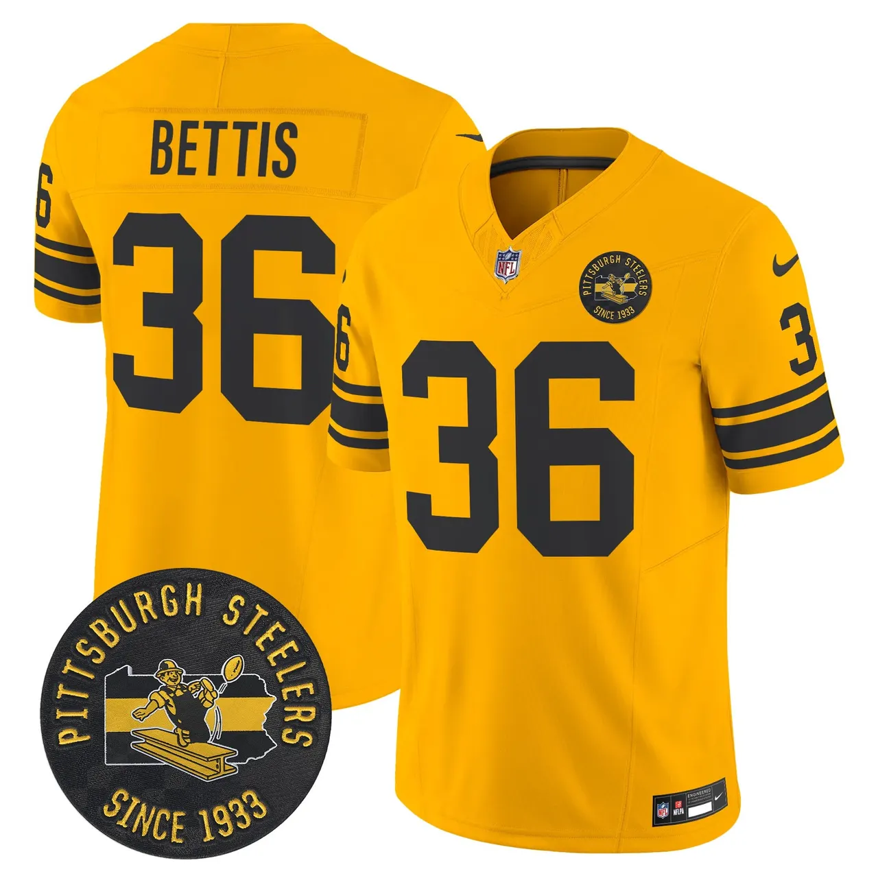 Pittsburgh Steelers Nike 1962 Throwback Est. 1933 Patch Vapor Limited Stitched Jersey - Anthracite - Image 28