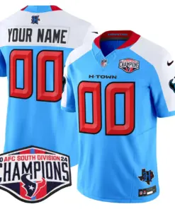 Houston Texans Nike 2024 AFC South Division Champions Patch Vapor Custom Limited Stitched Jersey - Powder Blue - Image 5