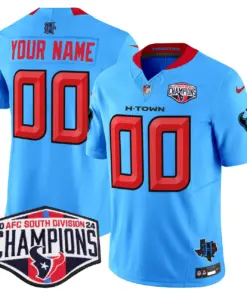 Houston Texans Nike 2024 AFC South Division Champions Patch Vapor Custom Limited Stitched Jersey - Powder Blue