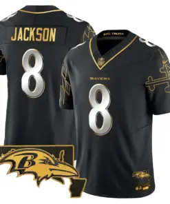 Derrick Henry Baltimore Ravens Nike Maryland Flag Map Patch Gold Vapor Limited Stitched Jersey - Black - Image 2