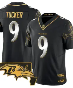 Derrick Henry Baltimore Ravens Nike Maryland Flag Map Patch Gold Vapor Limited Stitched Jersey - Black - Image 3