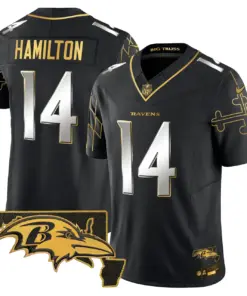 Derrick Henry Baltimore Ravens Nike Maryland Flag Map Patch Gold Vapor Limited Stitched Jersey - Black - Image 4