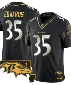 Derrick Henry Baltimore Ravens Nike Maryland Flag Map Patch Gold Vapor Limited Stitched Jersey - Black - Image 8