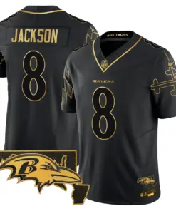 Derrick Henry Baltimore Ravens Nike Maryland Flag Map Patch Gold Vapor Limited Stitched Jersey - Black - Image 10