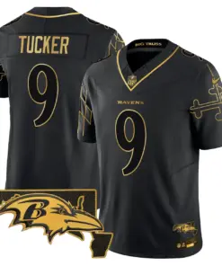 Derrick Henry Baltimore Ravens Nike Maryland Flag Map Patch Gold Vapor Limited Stitched Jersey - Black - Image 11