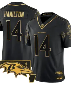 Derrick Henry Baltimore Ravens Nike Maryland Flag Map Patch Gold Vapor Limited Stitched Jersey - Black - Image 12